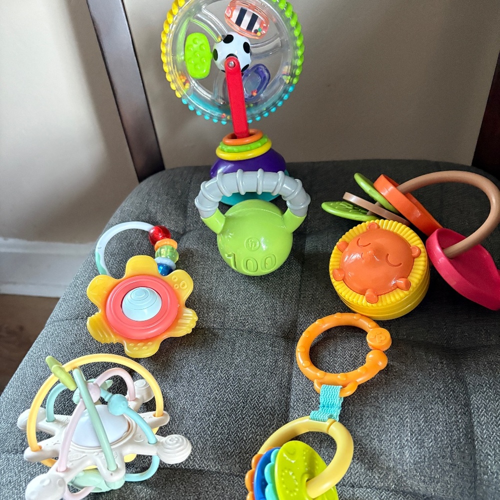 Fidgets and teether bundle of toys, Fisher Price, Sassy, Playskool, etc.